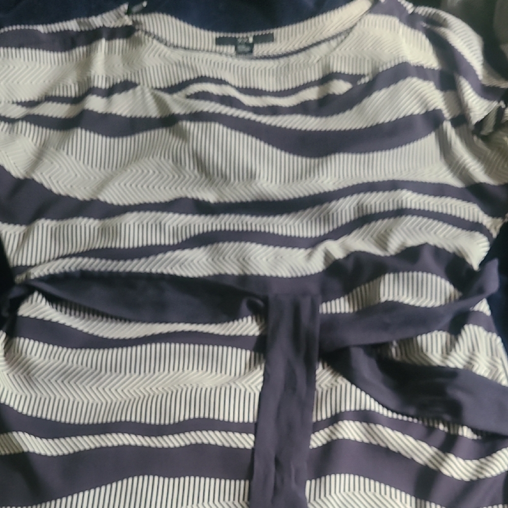 Forever 21 Navy and Cream Striped Blouse